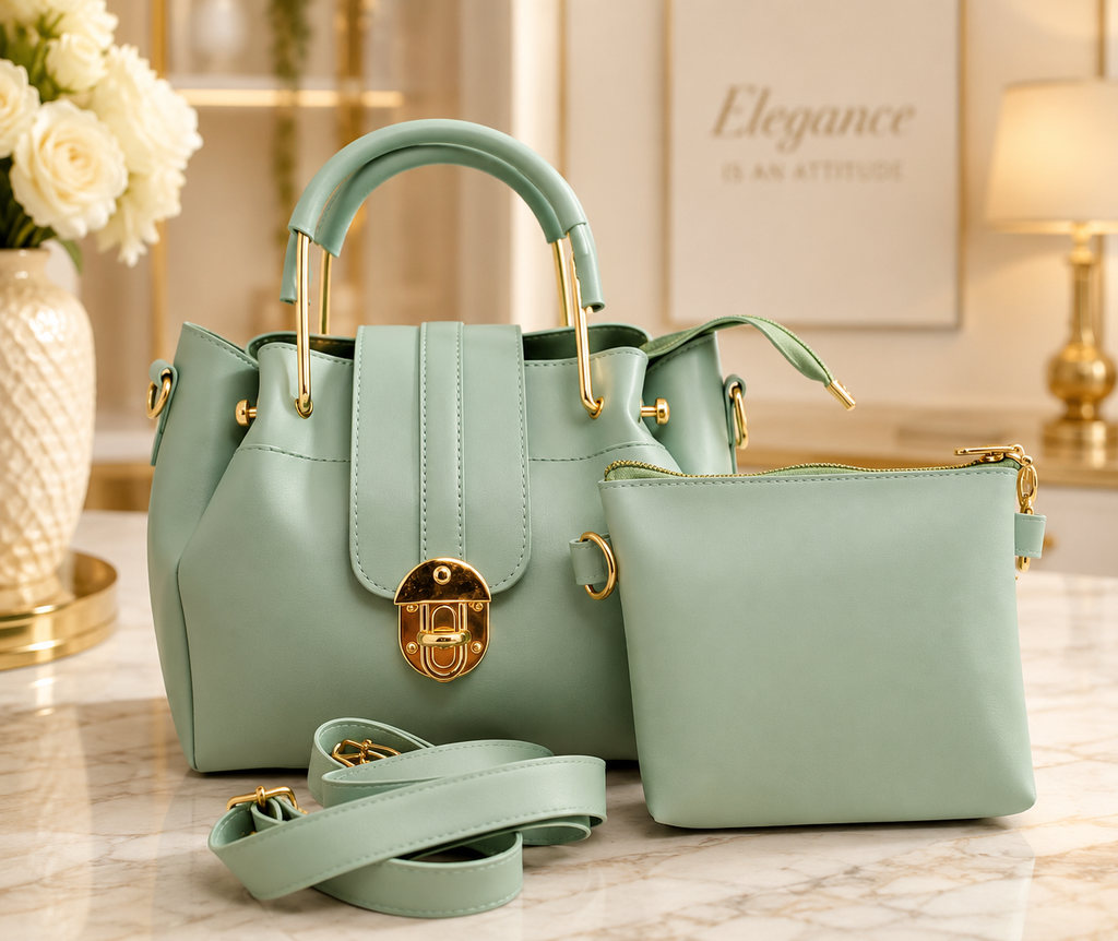 Green PU Leather Crossbody Bag Set with Pouch