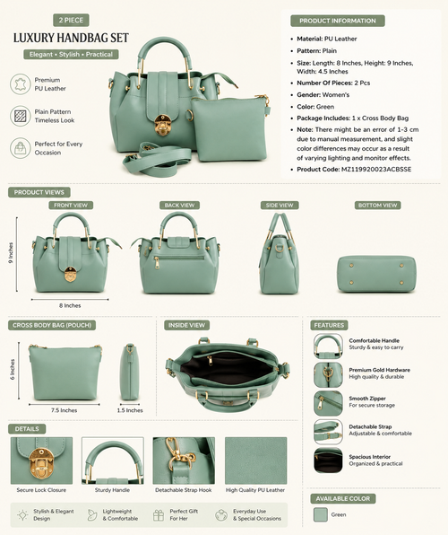 Green PU Leather Crossbody Bag Set with Pouch