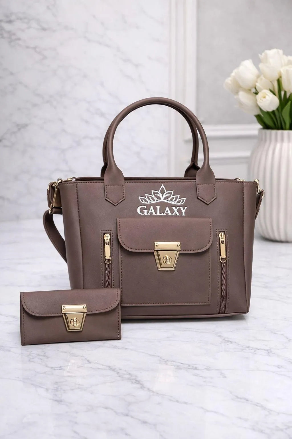 Brown leather Shoulder Bag & Wallet Set for Girls