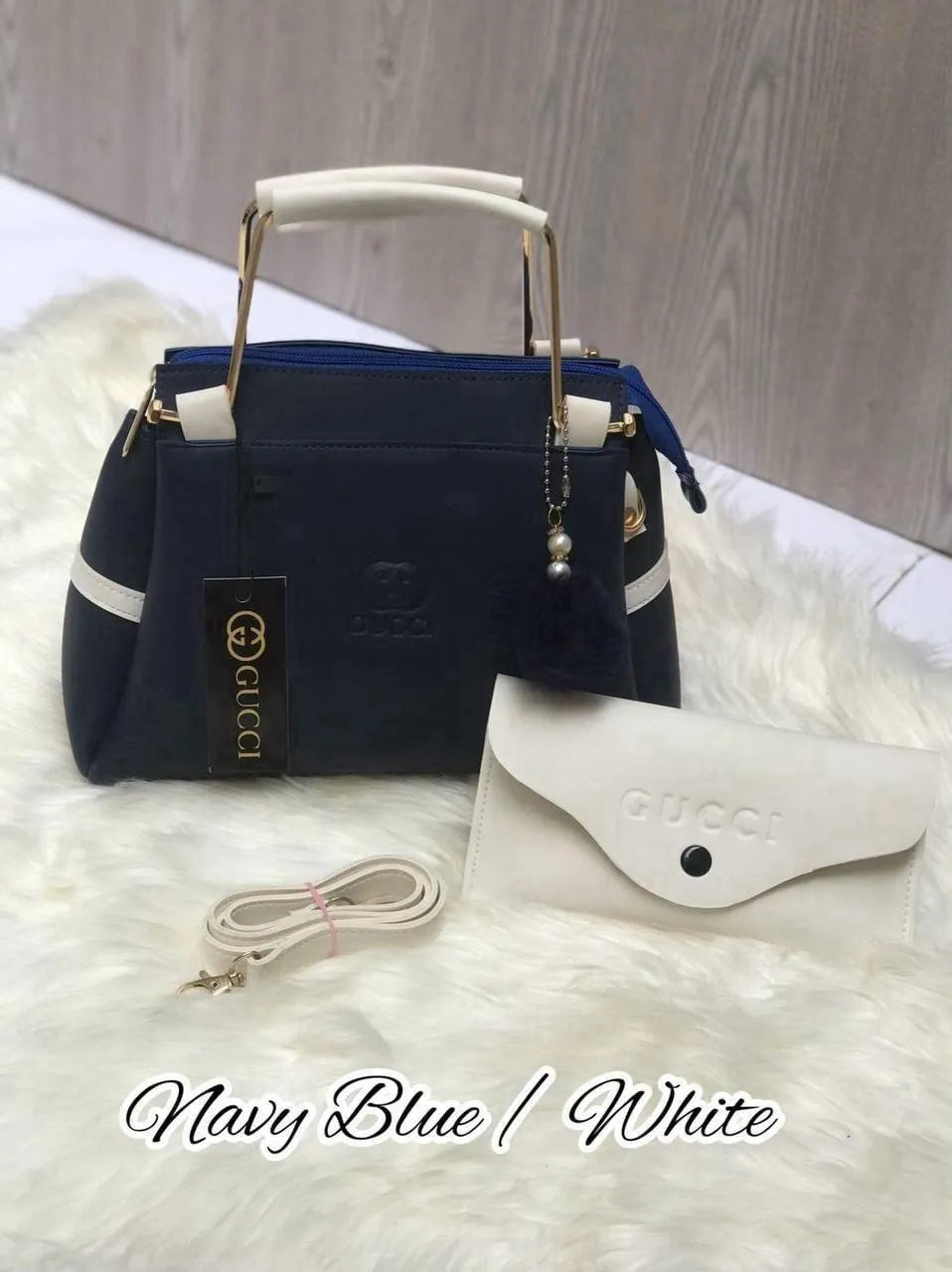 Mustard Coffee Leather Handbag with Wallet & Strap